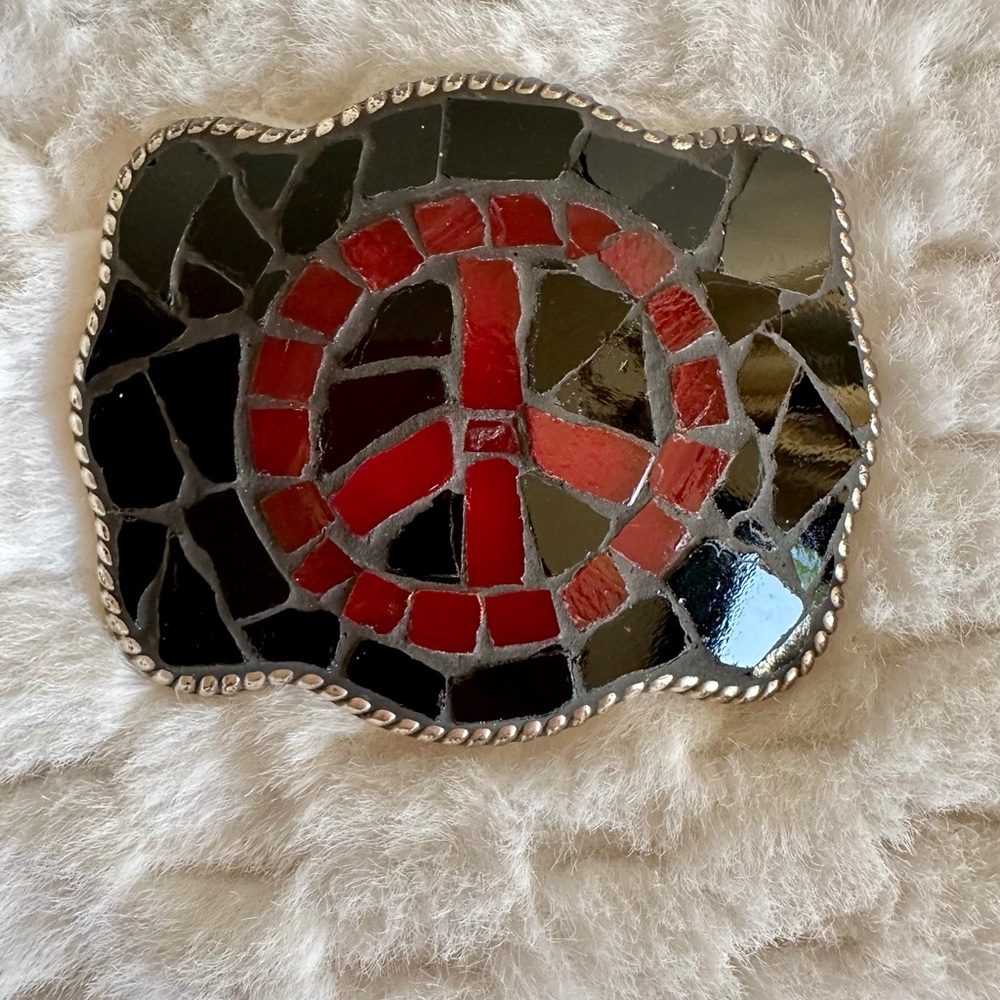 Belt Buckle, Mosaic Peace Sign, NWOT